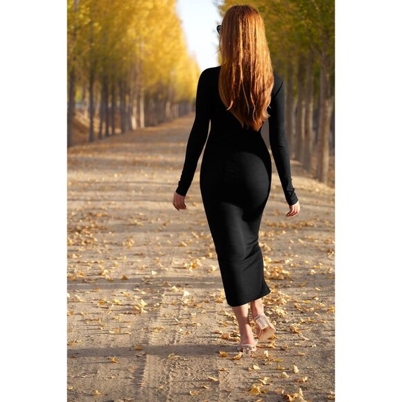 Women's Ribbed Turtleneck Dress Slim Fit Long Sleeve Bodycon Fall Casual - Picture 5 of 8